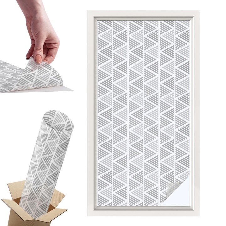 Декоративно фолио за прозорци, Wallfluent, Ромбичен модел, Сив, 50 x 100 cm, с ефект на витраж, PVC, 010450850010000011714