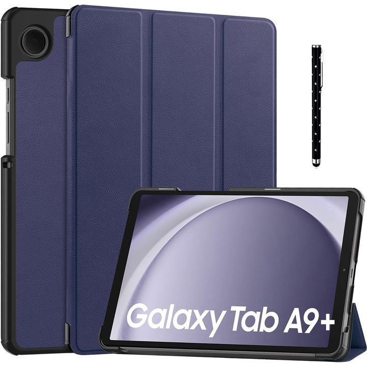 Husa tableta, DEISNGB, Compatibil cu Samsung Galaxy Tab A9 Plus/A9+ 2023, 11'', Functie sleep/wake-up, Antisoc, Rezistent la uzura, Usor de instalat, Portabil, Design ergonomic, TPU/Albastru inchis