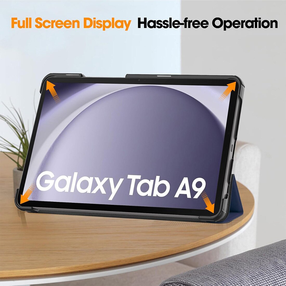 Husa tableta, DEISNGB, Compatibil cu Samsung Galaxy Tab A9, 2023, Functie sleep/wake-up, Antisoc, Rezistent la uzura, Usor de instalat, Portabil, Design ergonomic, TPU/Albastru inchis