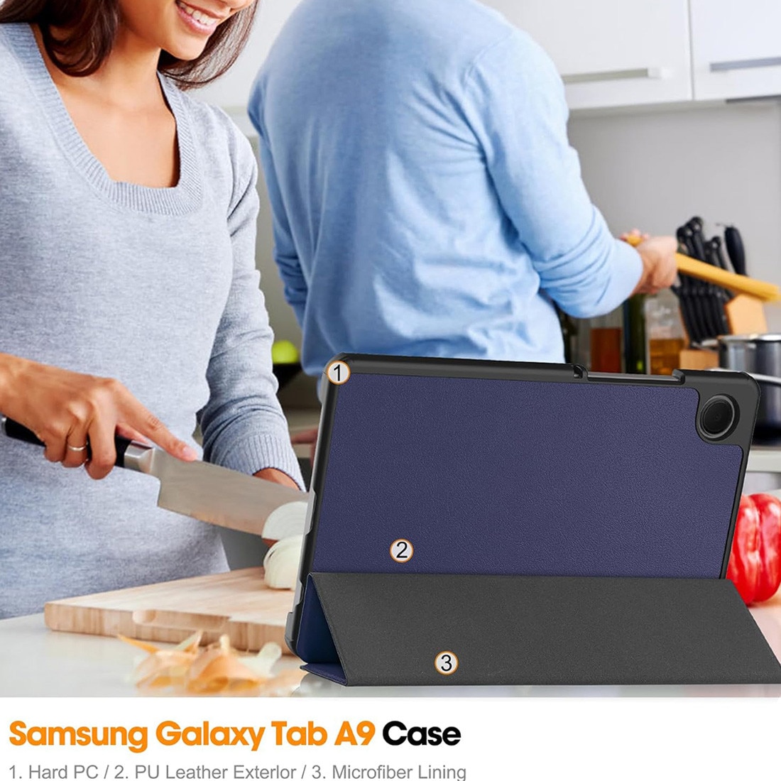 Husa tableta, DEISNGB, Compatibil cu Samsung Galaxy Tab A9 Plus/A9+ 2023, 11'', Functie sleep/wake-up, Antisoc, Rezistent la uzura, Usor de instalat, Portabil, Design ergonomic, TPU/Albastru inchis