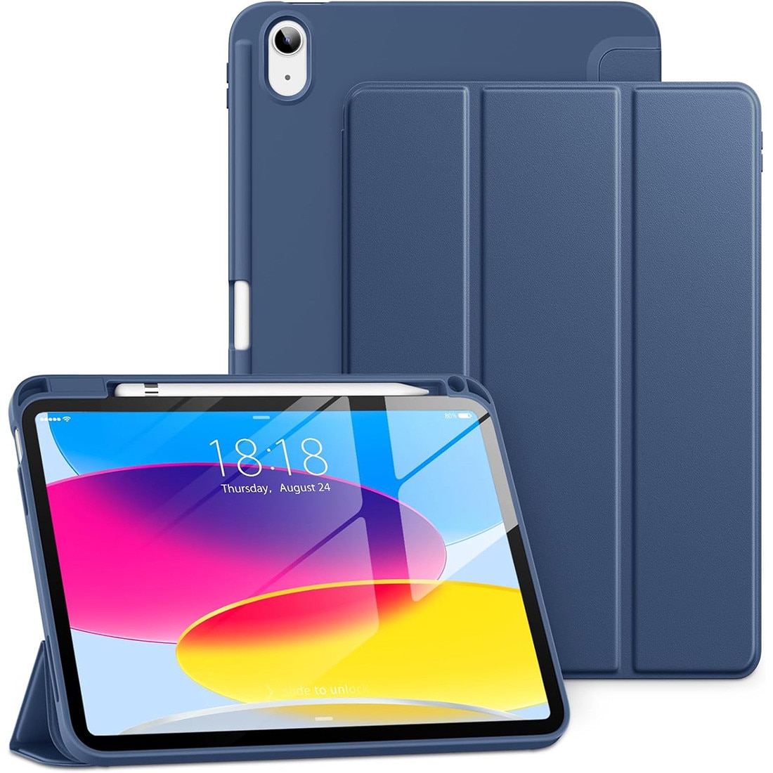 Husa de protectie pentru iPad (A16) 11 11 inch 2025, husa pentru iPad 10 10, 9 inch 2022, DEISNGB, cu suport pentru stilou, husa inteligenta cu suport pliabil in trei, husa spate ultra-subtire din TPU moale, Bleumarin