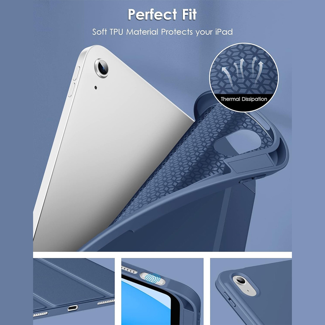Husa de protectie pentru iPad (A16) 11 11 inch 2025, husa pentru iPad 10 10, 9 inch 2022, DEISNGB, cu suport pentru stilou, husa inteligenta cu suport pliabil in trei, husa spate ultra-subtire din TPU moale, Bleumarin