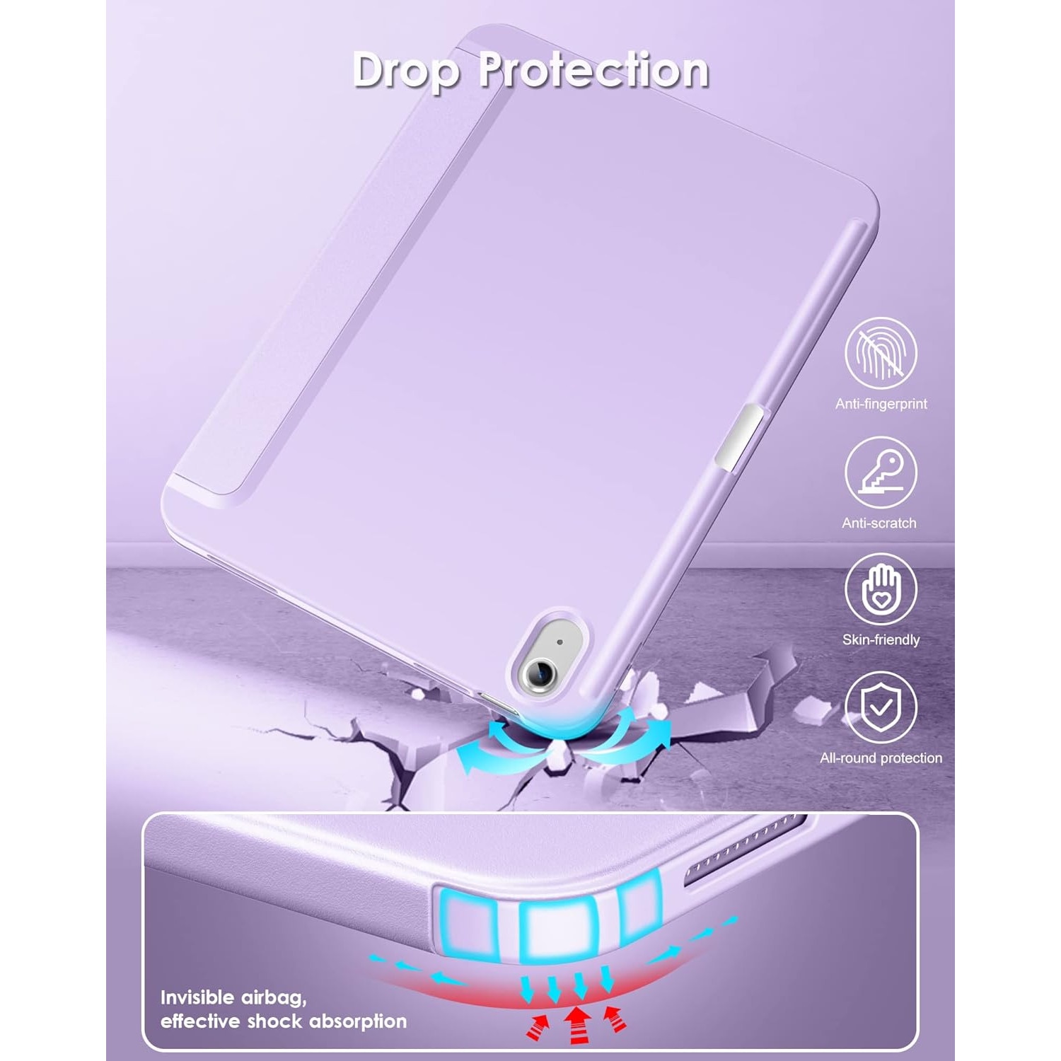 Husa de protectie pentru iPad (A16) 11 11 inch 2025, husa pentru iPad 10 10, 9 inch 2022, DEISNGB, cu suport pentru stilou, husa inteligenta cu suport pliabil in trei, husa spate ultra-subtire din TPU moale, Mov liliachiu