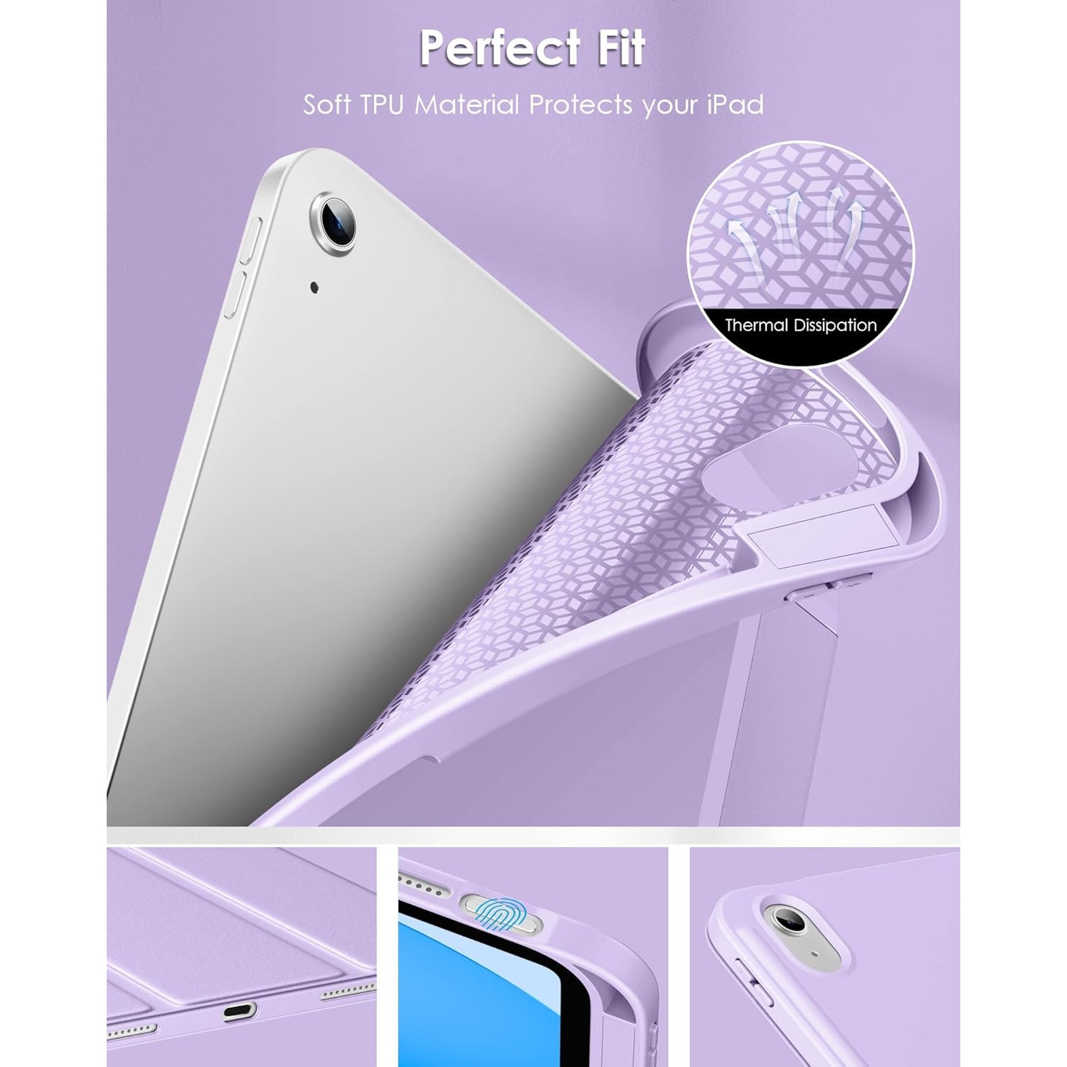 Husa de protectie pentru iPad (A16) 11 11 inch 2025, husa pentru iPad 10 10, 9 inch 2022, DEISNGB, cu suport pentru stilou, husa inteligenta cu suport pliabil in trei, husa spate ultra-subtire din TPU moale, Mov liliachiu