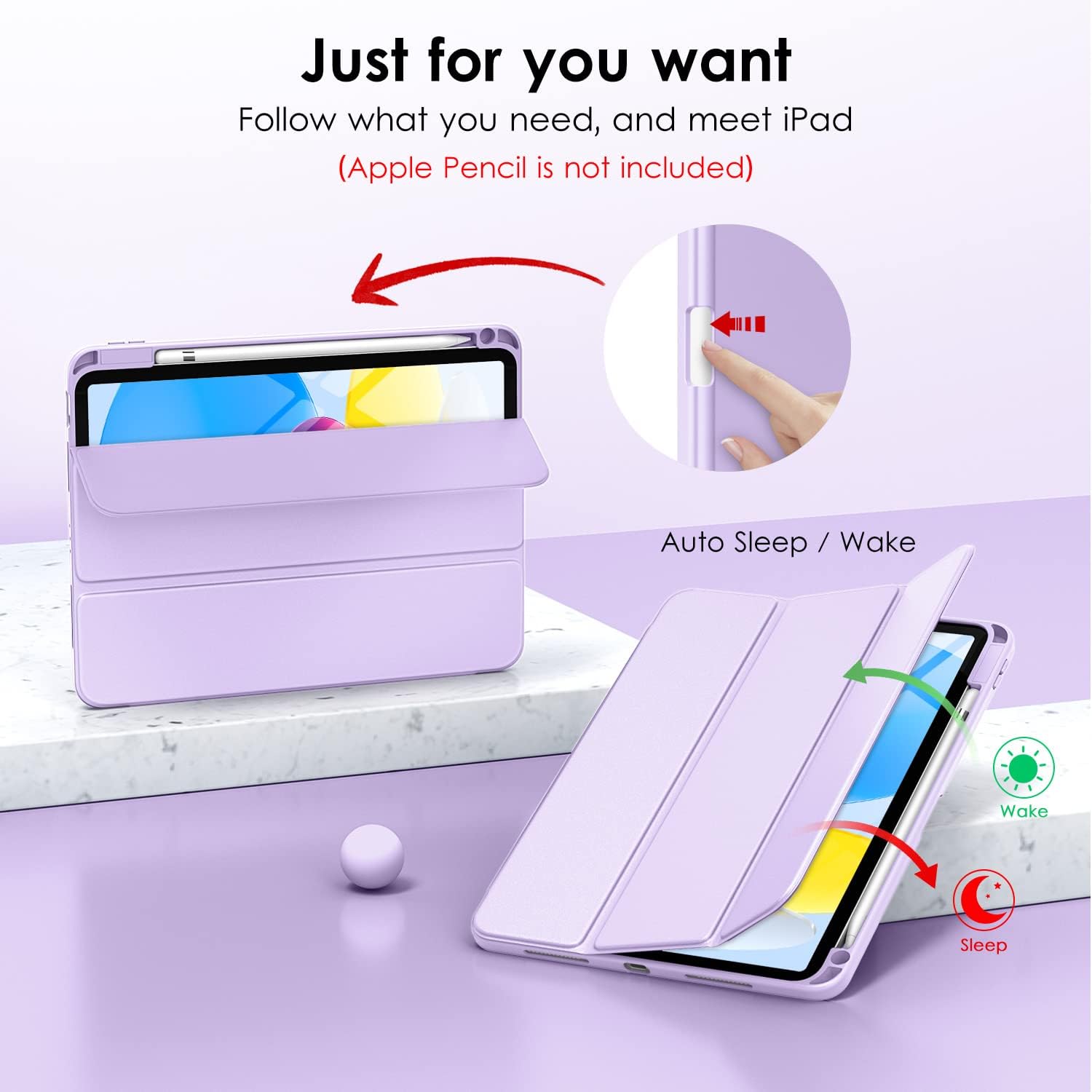 Husa de protectie pentru iPad (A16) 11 11 inch 2025, husa pentru iPad 10 10, 9 inch 2022, DEISNGB, cu suport pentru stilou, husa inteligenta cu suport pliabil in trei, husa spate ultra-subtire din TPU moale, Mov liliachiu