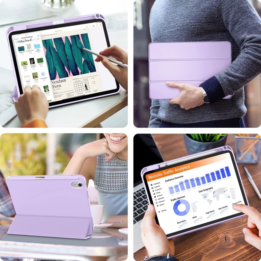 Husa de protectie pentru iPad (A16) 11 11 inch 2025, husa pentru iPad 10 10, 9 inch 2022, DEISNGB, cu suport pentru stilou, husa inteligenta cu suport pliabil in trei, husa spate ultra-subtire din TPU moale, Mov liliachiu