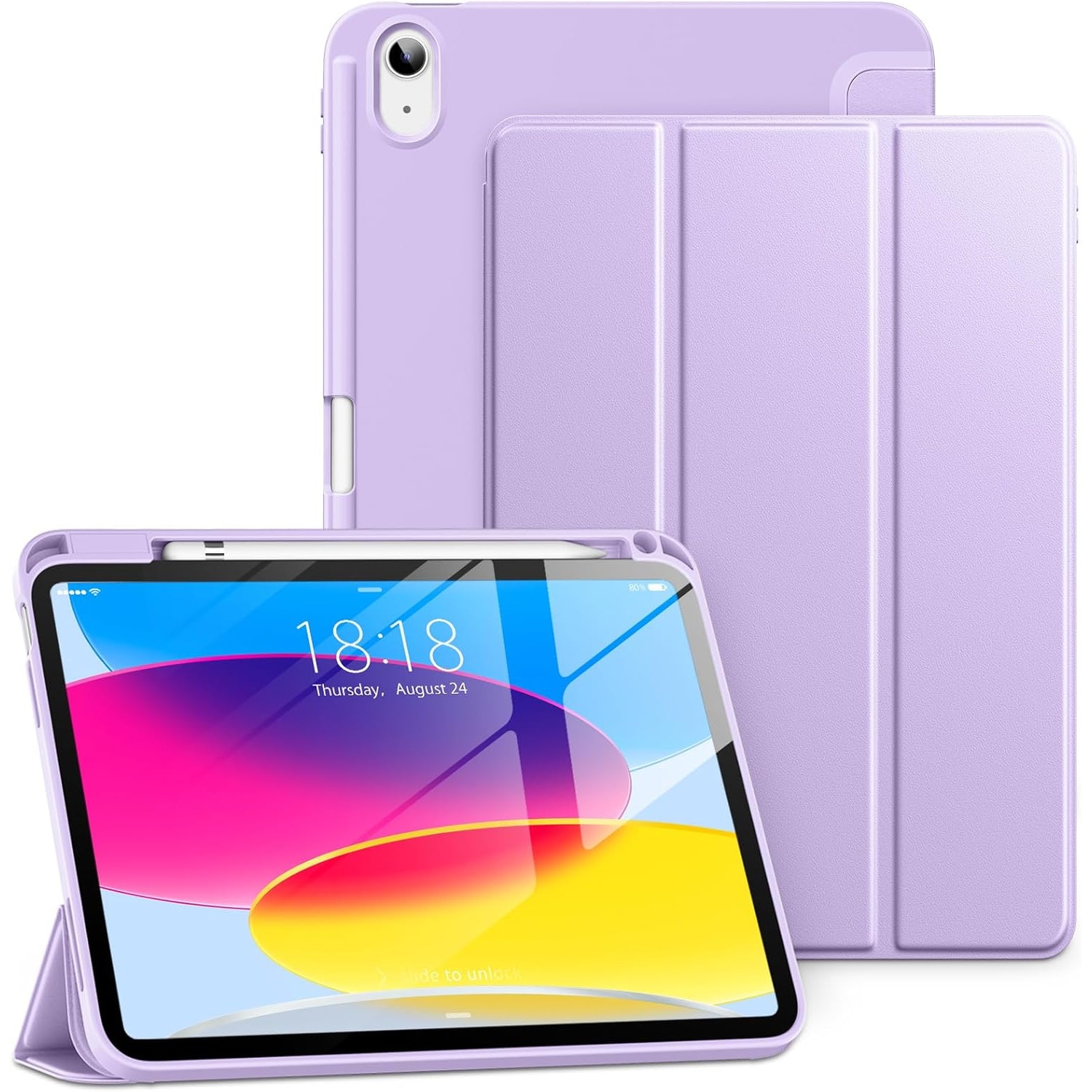 Husa de protectie pentru iPad (A16) 11 11 inch 2025, husa pentru iPad 10 10, 9 inch 2022, DEISNGB, cu suport pentru stilou, husa inteligenta cu suport pliabil in trei, husa spate ultra-subtire din TPU moale, Mov liliachiu