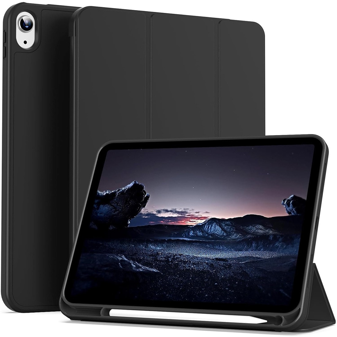 Husa de protectie pentru iPad (A16) 11 11 inch 2025, husa pentru iPad 10 10, 9 inch 2022, DEISNGB, cu suport pentru stilou, husa inteligenta cu suport pliabil in trei, husa spate ultra-subtire din TPU moale, Negru