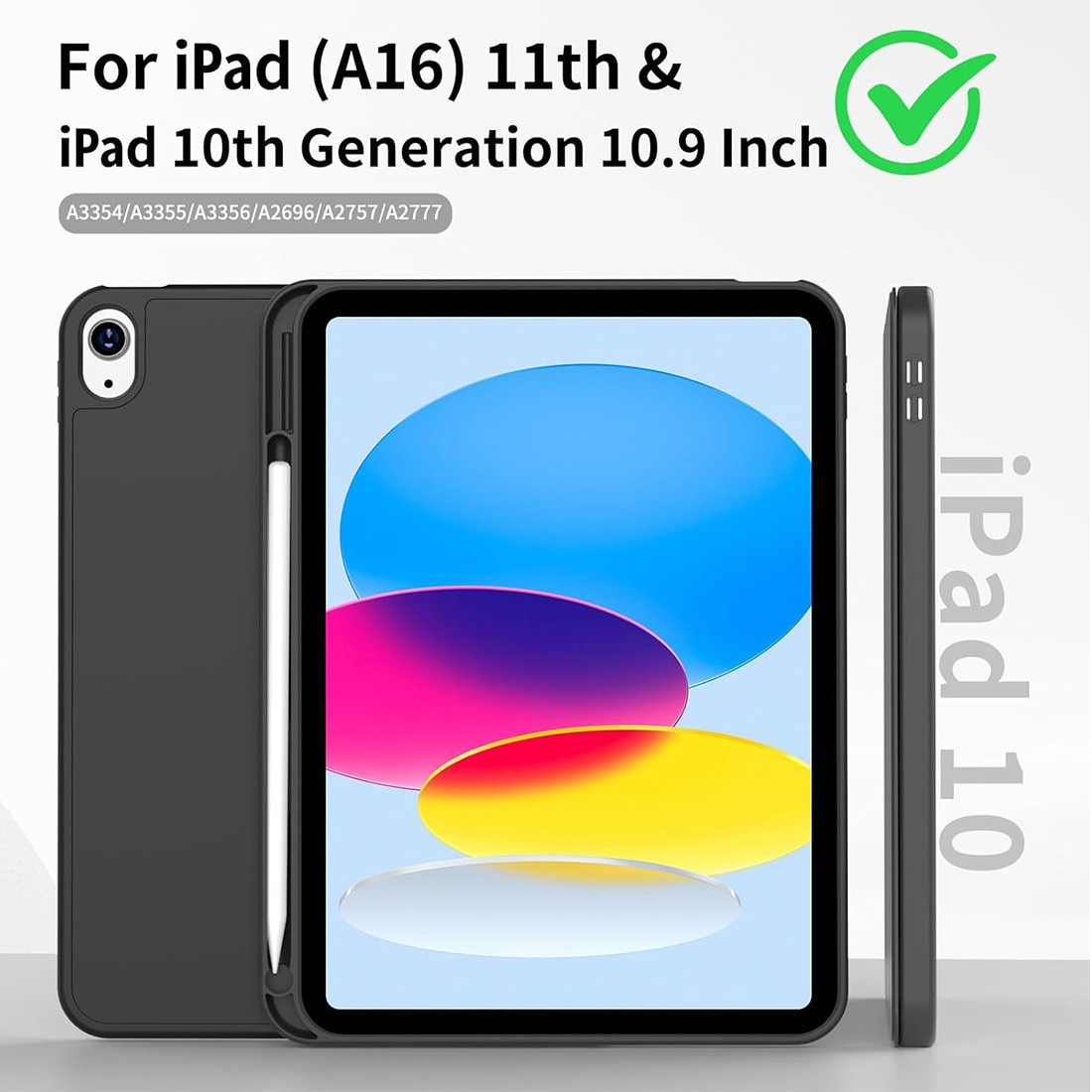 Husa de protectie pentru iPad (A16) 11 11 inch 2025, husa pentru iPad 10 10, 9 inch 2022, DEISNGB, cu suport pentru stilou, husa inteligenta cu suport pliabil in trei, husa spate ultra-subtire din TPU moale, Negru