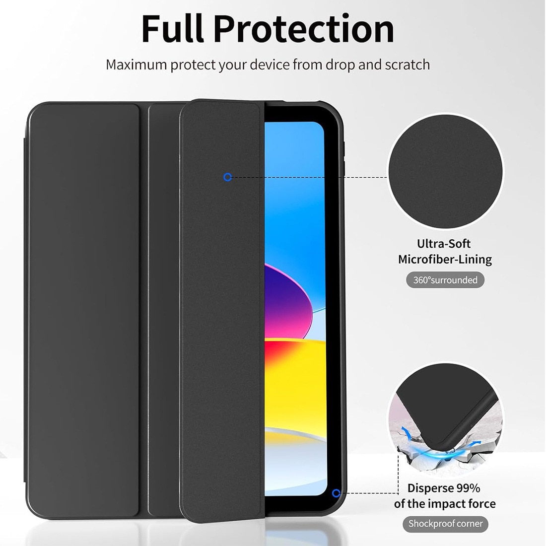 Husa de protectie pentru iPad (A16) 11 11 inch 2025, husa pentru iPad 10 10, 9 inch 2022, DEISNGB, cu suport pentru stilou, husa inteligenta cu suport pliabil in trei, husa spate ultra-subtire din TPU moale, Negru