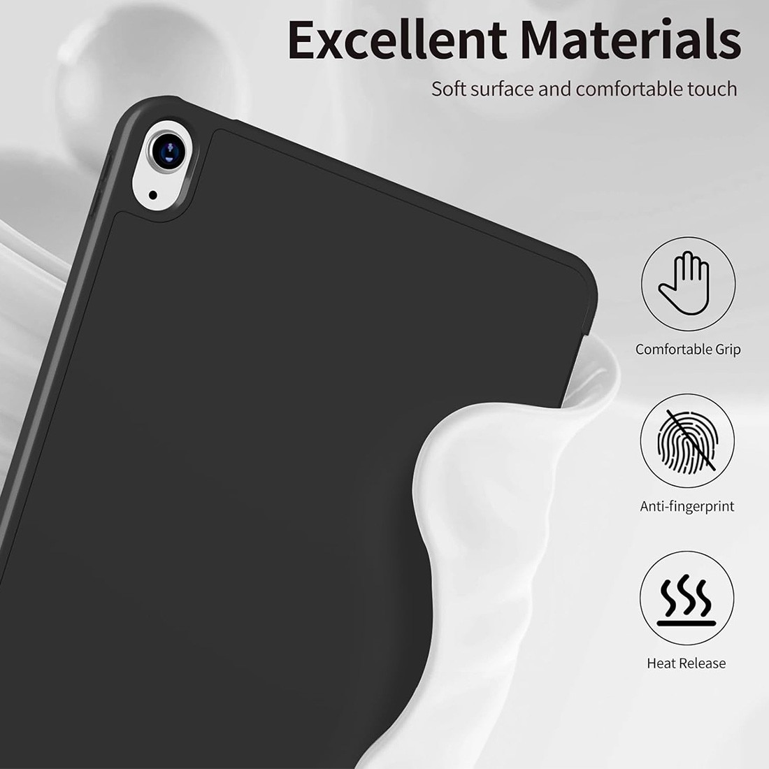 Husa de protectie pentru iPad (A16) 11 11 inch 2025, husa pentru iPad 10 10, 9 inch 2022, DEISNGB, cu suport pentru stilou, husa inteligenta cu suport pliabil in trei, husa spate ultra-subtire din TPU moale, Negru