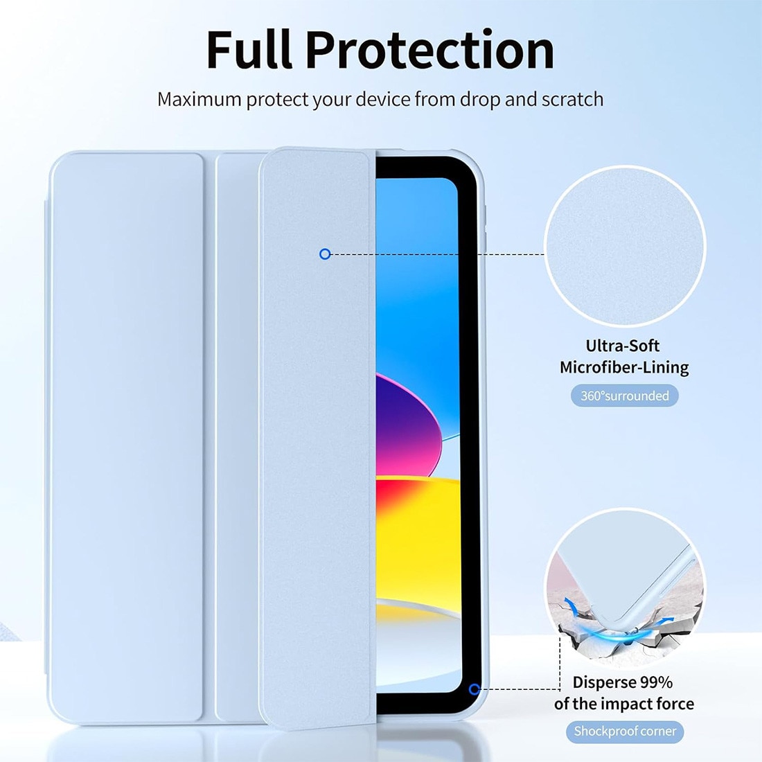 Husa de protectie pentru iPad (A16) 11 11 inch 2025, husa pentru iPad 10 10, 9 inch 2022, DEISNGB, cu suport pentru stilou, husa inteligenta cu suport pliabil in trei, husa spate ultra-subtire din TPU moale, Albastru deschis