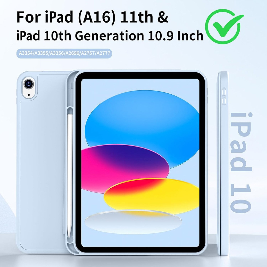 Husa de protectie pentru iPad (A16) 11 11 inch 2025, husa pentru iPad 10 10, 9 inch 2022, DEISNGB, cu suport pentru stilou, husa inteligenta cu suport pliabil in trei, husa spate ultra-subtire din TPU moale, Albastru deschis
