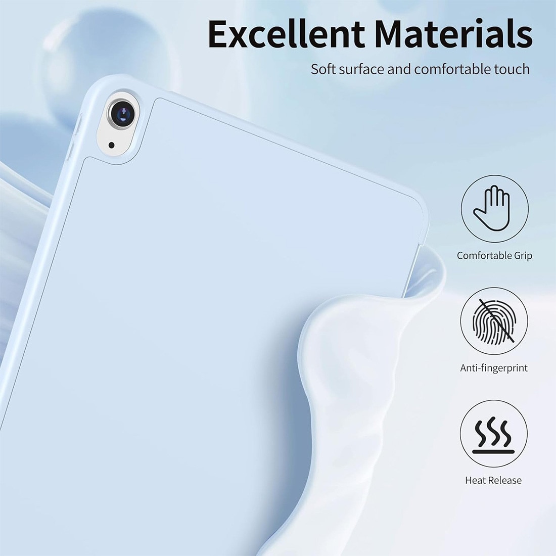 Husa de protectie pentru iPad (A16) 11 11 inch 2025, husa pentru iPad 10 10, 9 inch 2022, DEISNGB, cu suport pentru stilou, husa inteligenta cu suport pliabil in trei, husa spate ultra-subtire din TPU moale, Albastru deschis