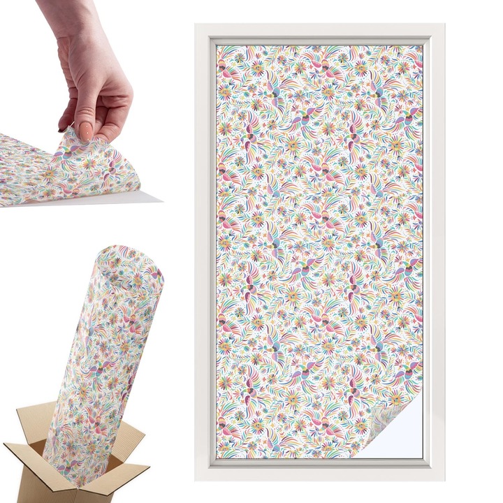 Folie Decorativa, Wallfluent, Exotism colorat, Multicolor, 50x100 cm, Pentru Geam Baie, Autoadeziva Decorativ, 010450850010000012915