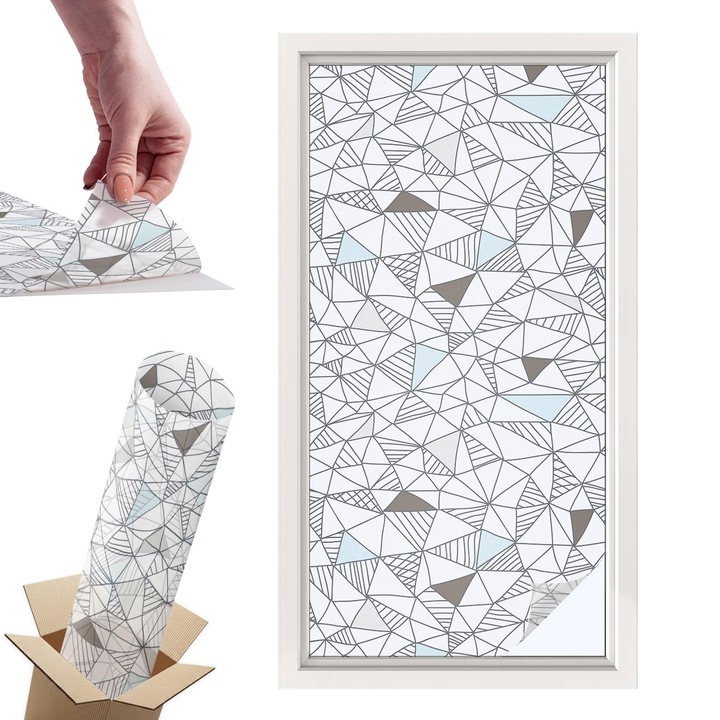 Dekoratív ablakfólia, Wallfluent, Absztrakt formák, Fehér, 50x100 cm, Dekoratív, Zuhanyzóhoz, Ajtókhoz és Ablakokhoz, Intimvédelem és UV-védelem, 010450850010000013118