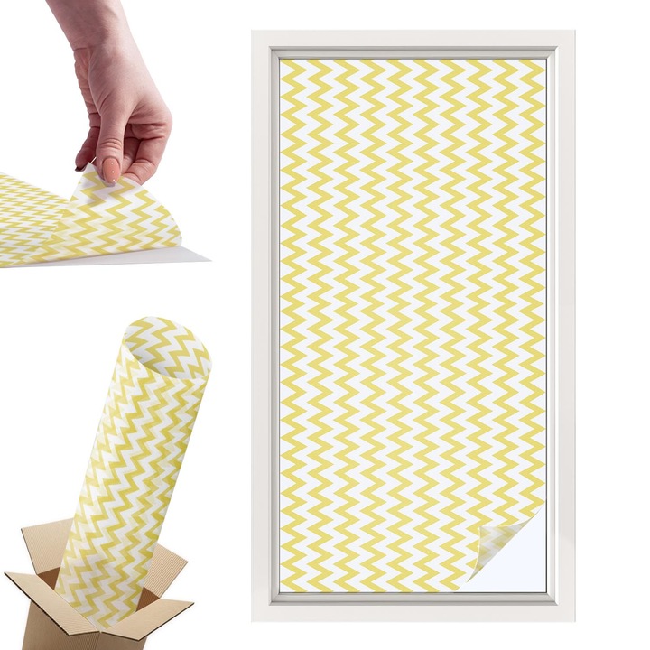 Folie Autoadeziva pentru Protectie Solara si Intimitate pentru Geam si Fereastra, Wallfluent, Zigzaguri galbene, Galben, 50x100 cm, Blocare Solara, Autoadeziva Decorativ, 010450850010000019172