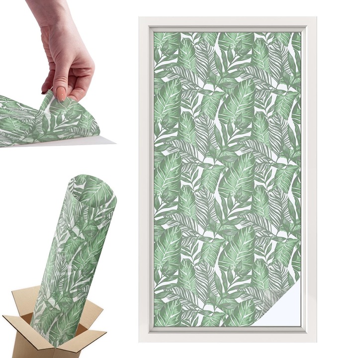 Folie Autoadeziva pentru Protectie Solara si Intimitate pentru Geam si Fereastra, Wallfluent, Armonie verde, Verde, 50x100 cm, Blocare Solara, Autoadeziva Decorativ, 010450850010000027842