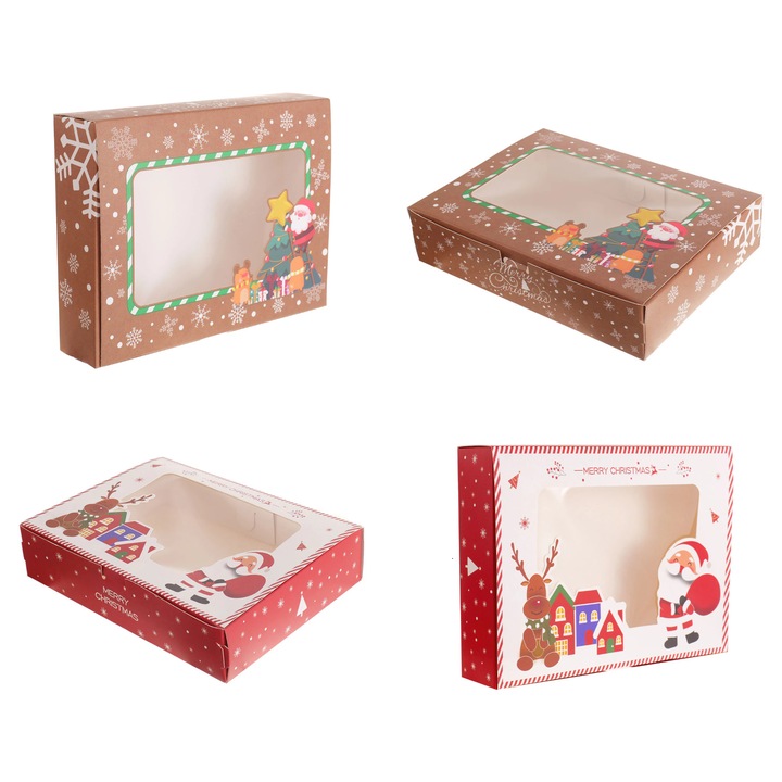 Set 4 cutii dreptunghiulare Craciun, 5x22.6x17cm, culori asortate