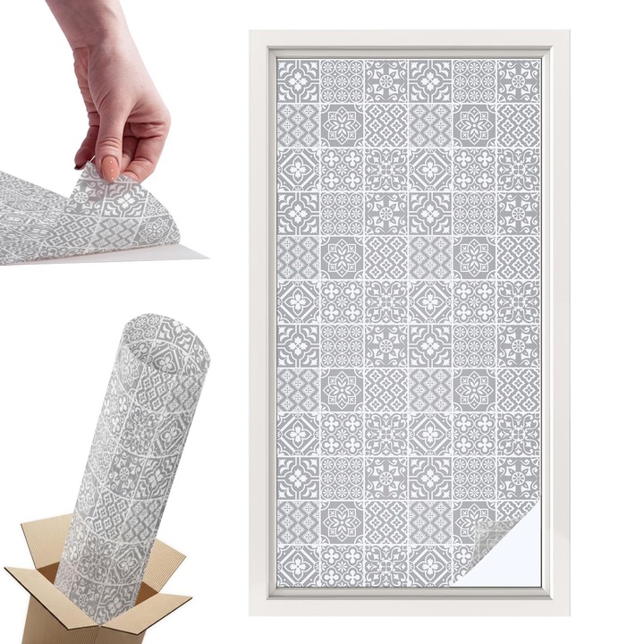 Dekoratív ablakfólia, Wallfluent, Geometrikus elegancia, Szürke, 50x100 cm, Dekoratív, Zuhanyzóhoz, Ajtókhoz és Ablakokhoz, Intimvédelem és UV-védelem, 010450850010000074183