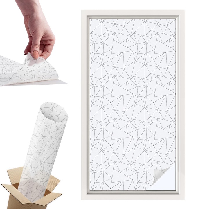 Folie Autoadeziva pentru Protectie Solara si Intimitate pentru Geam si Fereastra, Wallfluent, Modele geometrice, Alb, 50x100 cm, Blocare Solara, Autoadeziva Decorativ, 010450850010000274970