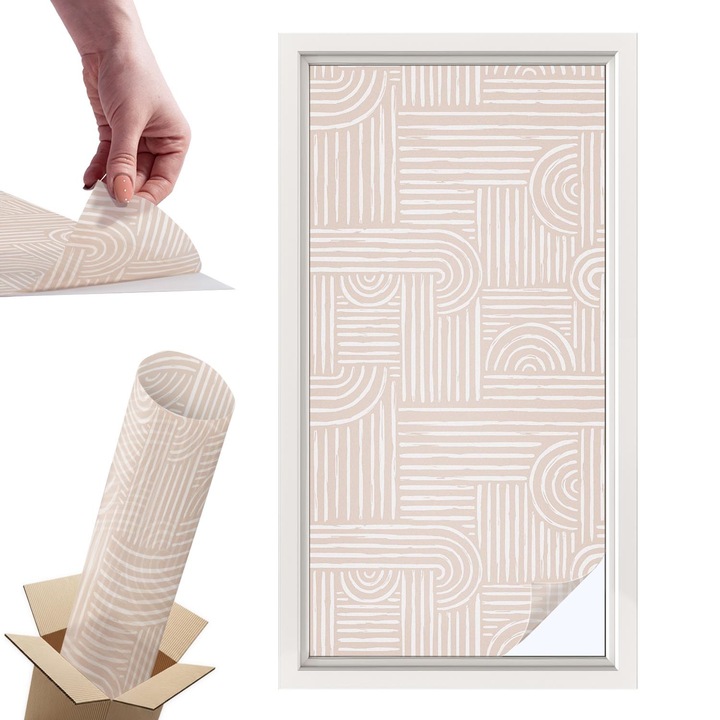 Folie pentru confidentialitate, Wallfluent, Model geometric, Bej, 50x100 cm, Pentru Usi de Sticla, Autoadeziva Decorativ, 010450850010000282506