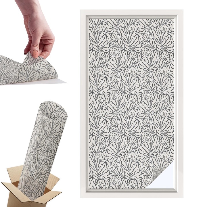 Самозалепващо декоративно фолио, Wallfluent, Листа цветя, Бежово, 50 x 100 cm, с ефект на витраж, PVC, 010450850010000284277