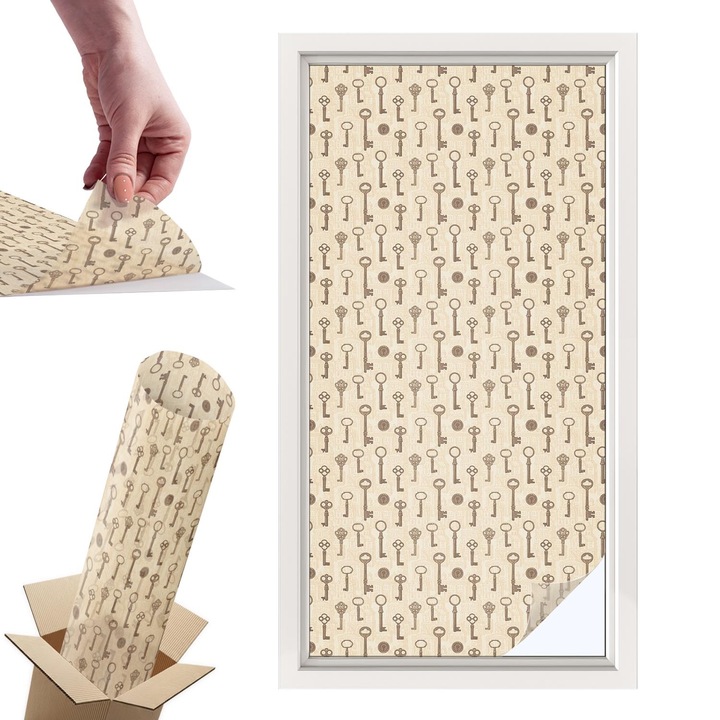 Folie pentru confidentialitate, Wallfluent, Chei misterioase, Bej, 50x100 cm, Pentru Usi de Sticla, Autoadeziva Decorativ, 010450850010000288814