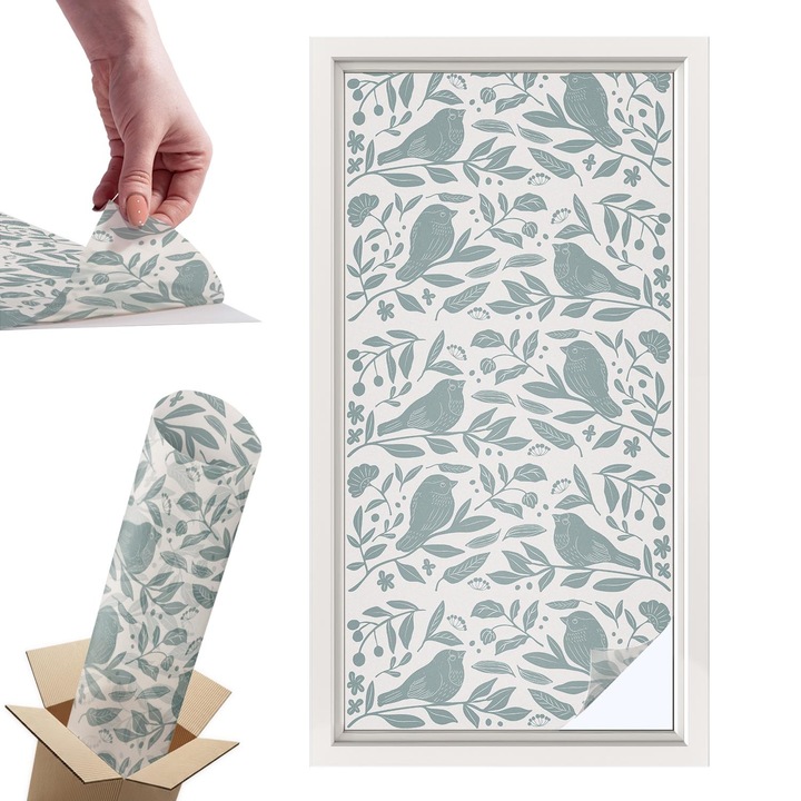 Folie pentru confidentialitate, Wallfluent, Motivul pasarii, Verde, 50x100 cm, Pentru Usi de Sticla, Autoadeziva Decorativ, 010450850010000288807