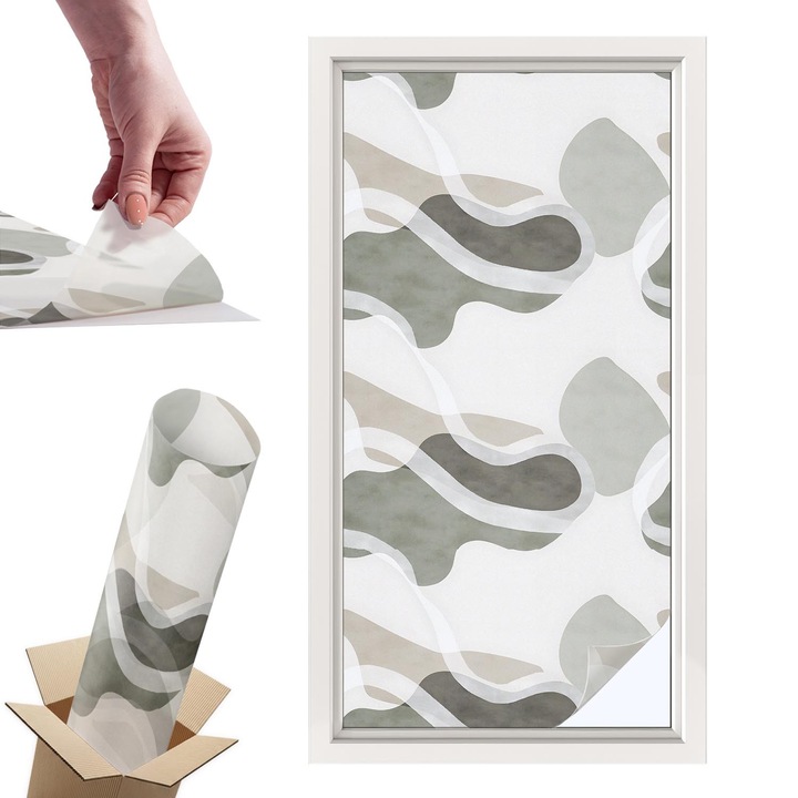 Декоративно фолио за прозорци, Wallfluent, Органичен модел, Бяло, 50 x 100 cm, с ефект на витраж, За Шкафове, Врати, Стени, Гладки Повърхности, 010450850010000288823
