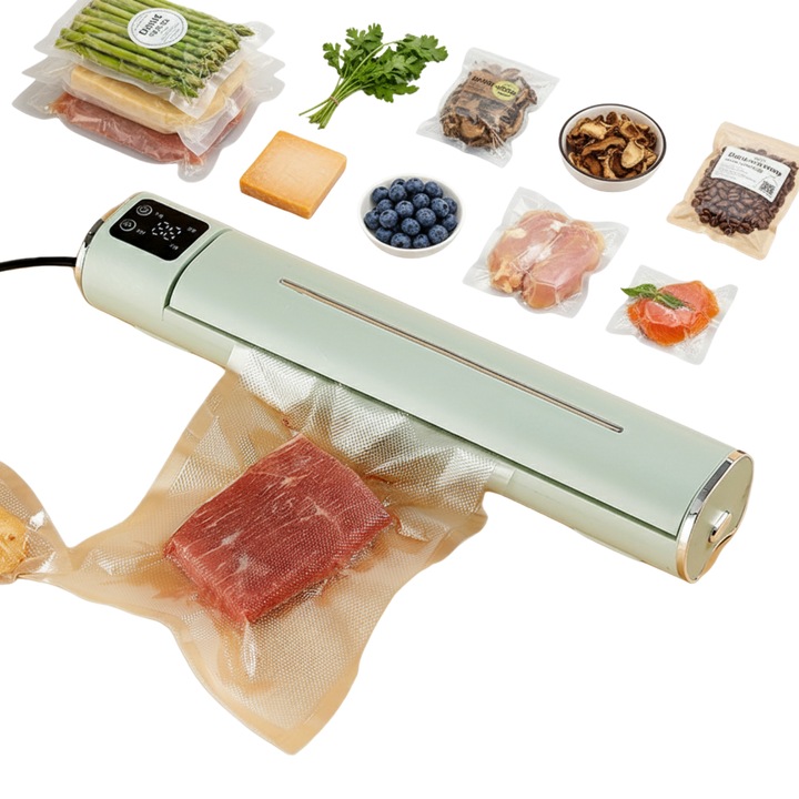 Aparat Vidat Alimente Hasepe® 90W Cu 4 Functii Vidare Uscat Si Umed, Aparat Vidat Alimente Cu Sigilare Locala Si Sigilare Rapida Etansa, Aparat Vidat Alimente Compatibil Cu Pungi De Vidat Pentru Pastrare Indelungata, Design Compact Pentru Bucatarie