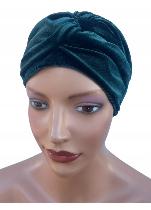 Turban Dama Eva Design, Sara, Catifea Verde Sticla, Elastic, 55-60 cm