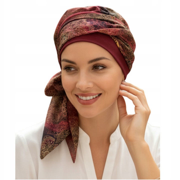 Turban Daria, Eva Design, bumbac premium, sifon, bordo, marime universala