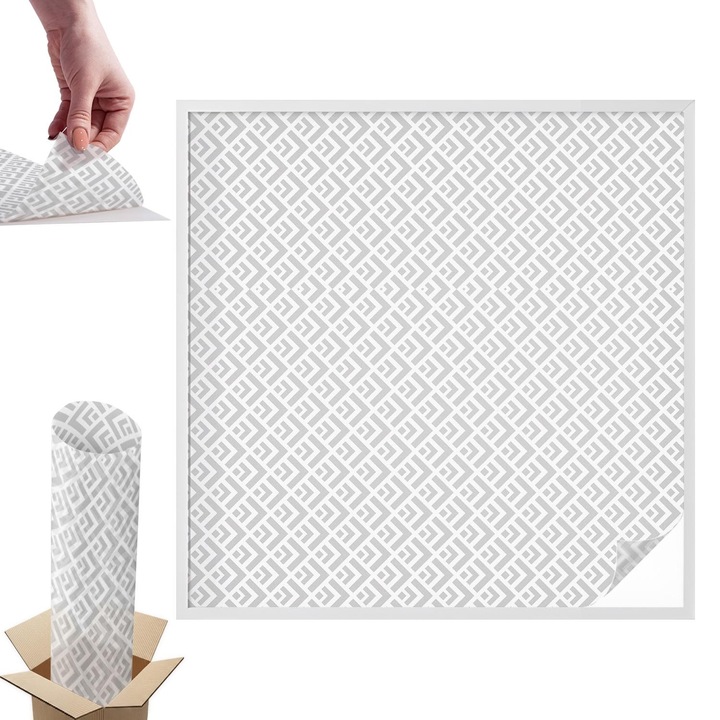 Ablakfólia, Wallfluent, Geometrikus motívum, Fehér, 100x100 cm, Dekoratív, Zuhanyzóhoz, Ajtókhoz és Ablakokhoz, Intimvédelem és UV-védelem, 010450850020000282508