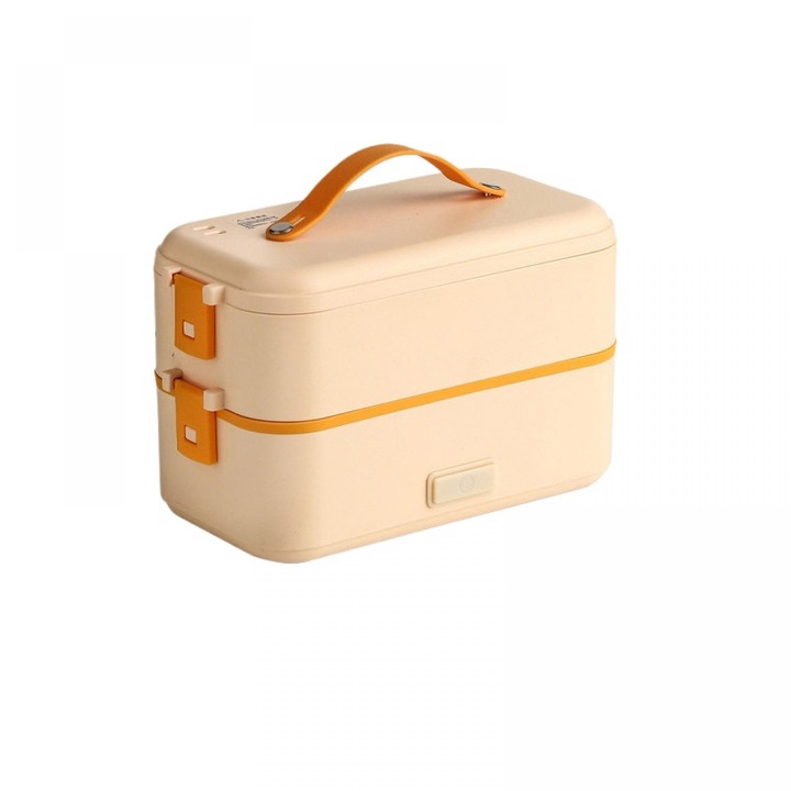 Cutie Pentru Pranz Cu Functie De Incalzire Electrica, Prevazuta Cu Un Recipient Detasabil Din Otel Inoxidabil 304. Design Etans, Portabil, Usor De Curatat, Rezistent La Coroziune Si Oxidare. Galben, Cu Pereti Dubli