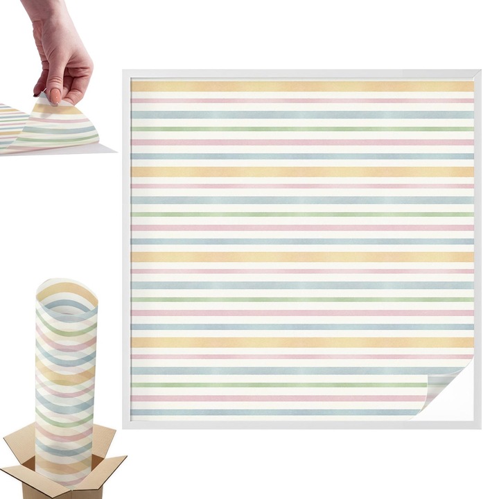 Ablakfólia, Wallfluent, Pasztell csíkok, Fehér, 100x100 cm, Dekoratív, Zuhanyzóhoz, Ajtókhoz és Ablakokhoz, Intimvédelem és UV-védelem, 010450850020000012328