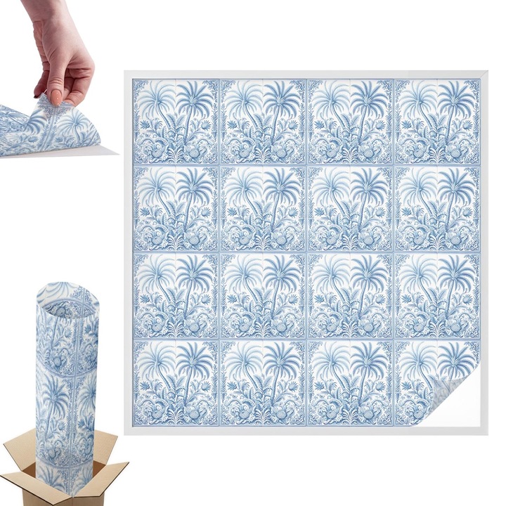 Folie pentru confidentialitate, Wallfluent, Peisaj tropical, Albastru, 100x100 cm, Pentru Usi de Sticla, Autoadeziva Decorativ, 010450850020000283267