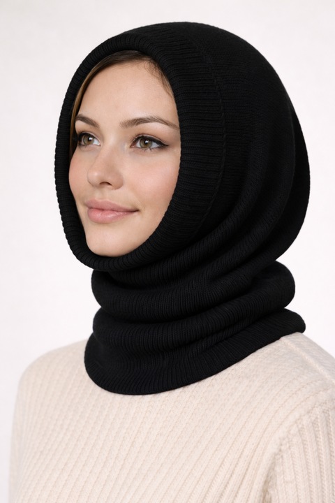 Gluga tricotata-balaclava, Negru, Marime unica, 100% casmir