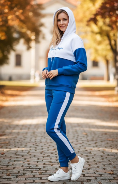 Trening dama vatuit, gros pentru iarna, cu gluga, Albastru