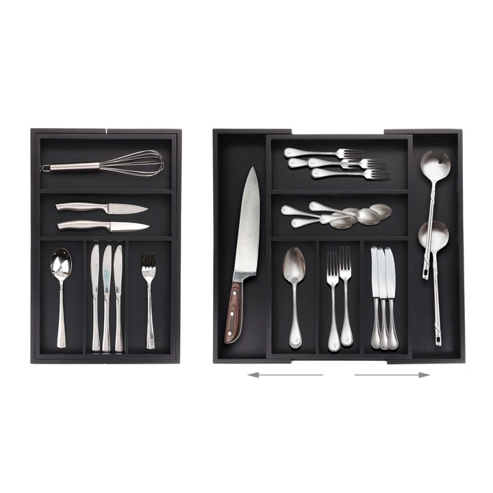 Állítható bambusz evőeszköztartó, 5-7 rekesszel