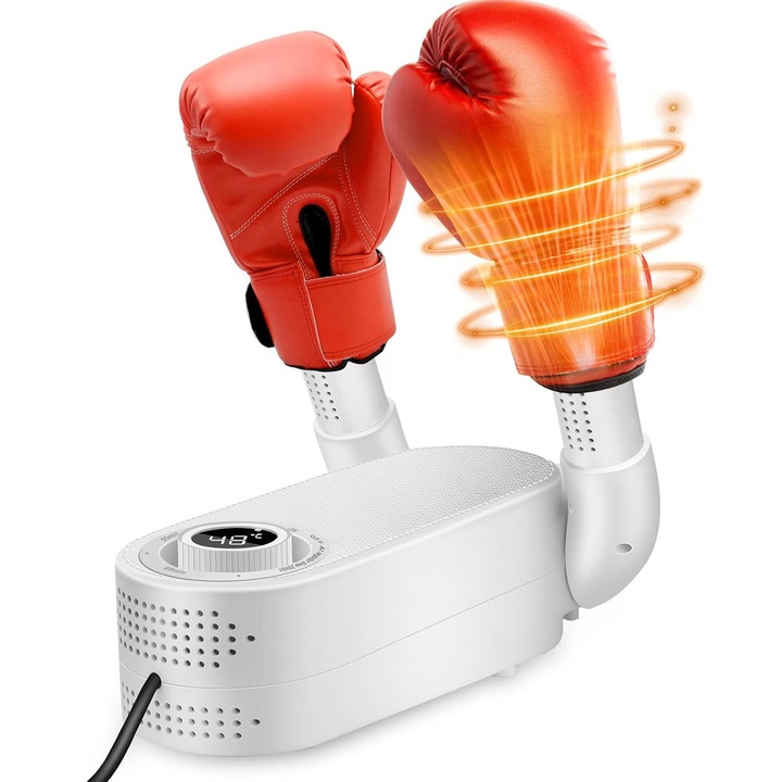 Uscator portabil pentru incaltaminte, asskanaer, Uscator electric pentru pantofi, Timing, Uscare tridimensionala cu aer cald 360°, Putere 130 W, 220 V, Rezistent la temperaturi ridicate ignifuga, PP, 28.5*26.5*18 cm, Alb