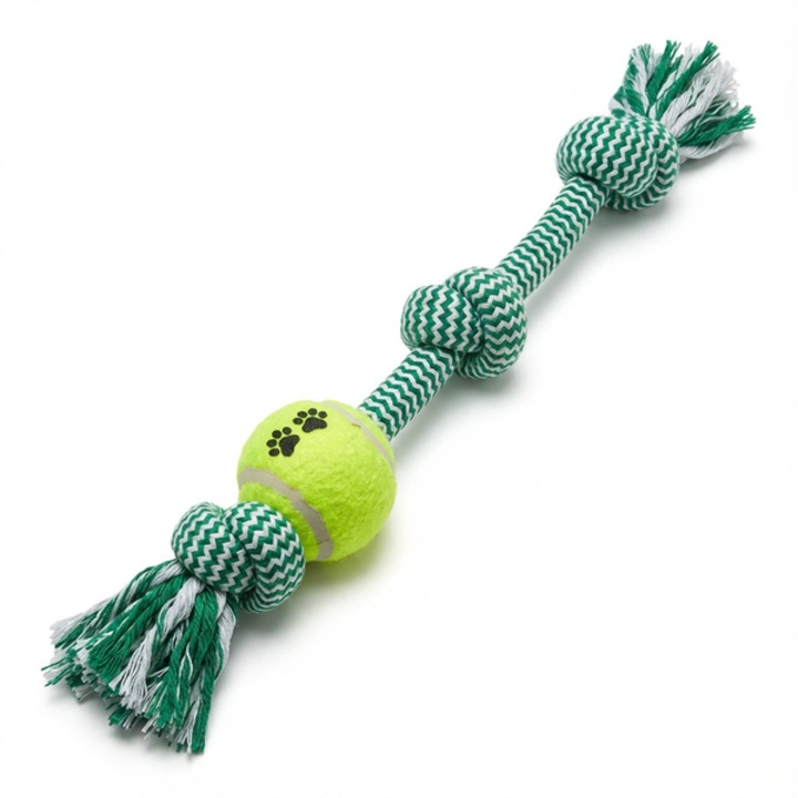 Nunbell ® Interaktív Kutya Kiképző Játék – pamut és műanyag kötél teniszlabdával, interaktív játék csavarással és húzással, környezetbarát, harapásálló kiképző játék minden méretű kutyának, zöld, 42 cm