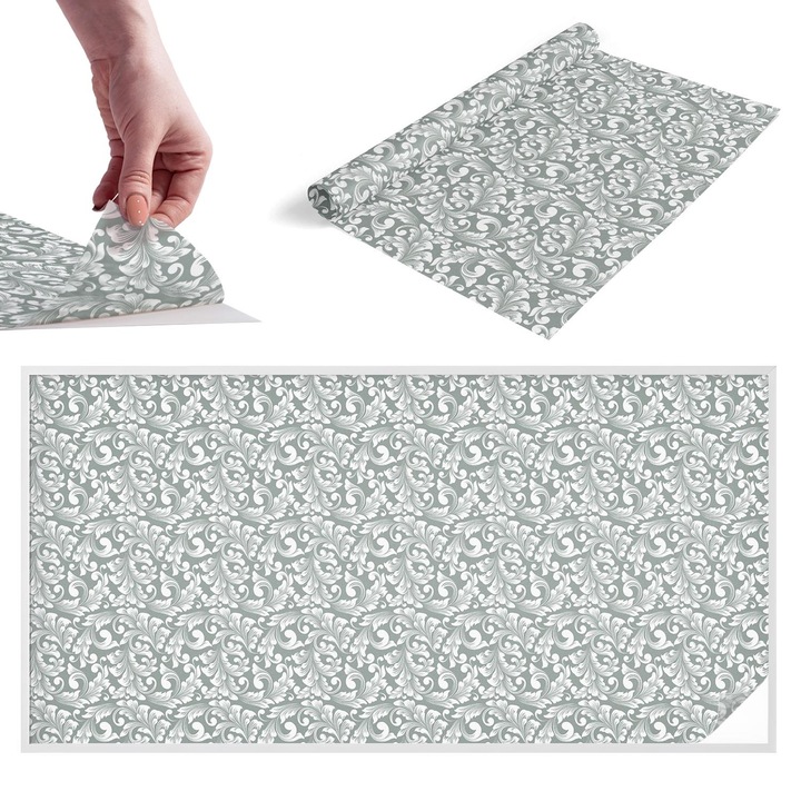 Folie Autoadeziva pentru Protectie Solara si Intimitate pentru Geam si Fereastra, Wallfluent, Eleganta frunzisoasa, Verde, 200x100 cm, Blocare Solara, Autoadeziva Decorativ, 010450850030000012766