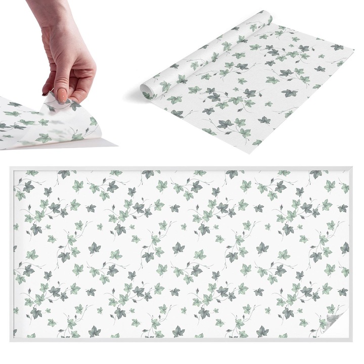 Ablakfólia, Wallfluent, Zöld szőlő, Fehér, 200x100 cm, Dekoratív, Zuhanyzóhoz, Ajtókhoz és Ablakokhoz, Intimvédelem és UV-védelem, 010450850030000033423