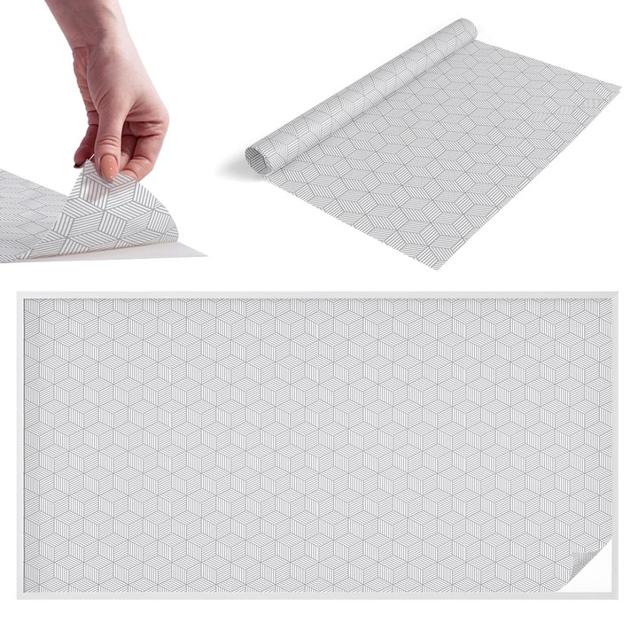 Folie pentru confidentialitate, Wallfluent, Solide hexagonale, Gri, 200x100 cm, Pentru Usi de Sticla, Autoadeziva Decorativ, 010450850030000057208