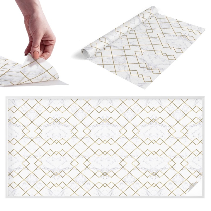 Dekoratív ablakfólia, Wallfluent, Geometriai vonalak, Fehér, 200x100 cm, Dekoratív, Zuhanyzóhoz, Ajtókhoz és Ablakokhoz, Intimvédelem és UV-védelem, 010450850030000057062