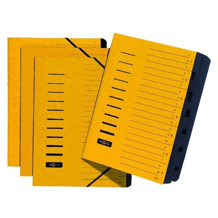 Mapă de organizare Pagna A4 cu 7 compartimente A-Z, galbenă