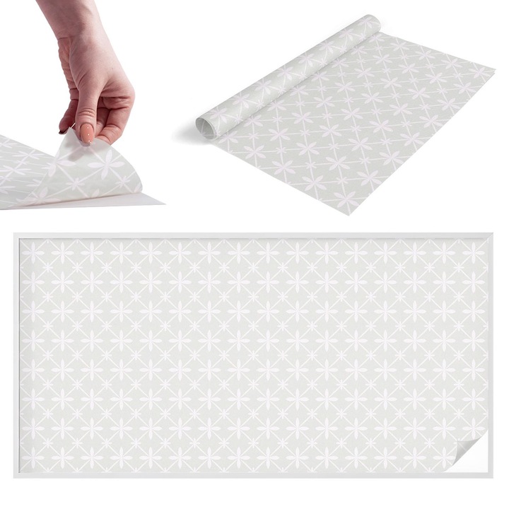 Dekoratív ablakfólia, Wallfluent, Virágszimmetria, Zöld, 200x100 cm, Dekoratív, Zuhanyzóhoz, Ajtókhoz és Ablakokhoz, Intimvédelem és UV-védelem, 010450850030000276741