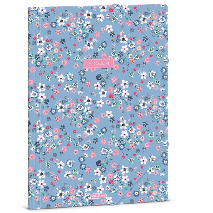 Ars Una: Pearl Blossom Blue virágos gumis mappa A/4