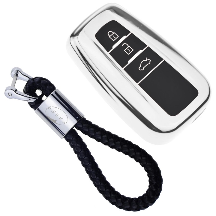 Husa Smart Key Toyota TPU Albastra – Compatibila Corolla, RAV4, Camry, Avalon, Prius, C-HR, Highlander, GT86 – Protectie Cheie Keyless 3 Butoane + Breloc